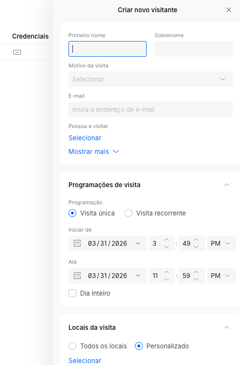 Modelo de convite para visitantes